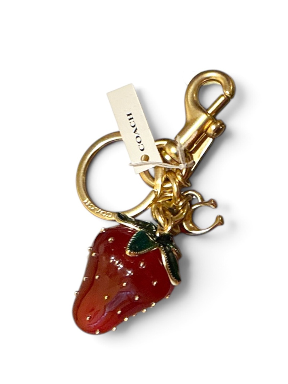 Coach Gold-Tone Strawberry Keyring Bag Charm - NWT - Picture 2 of 2